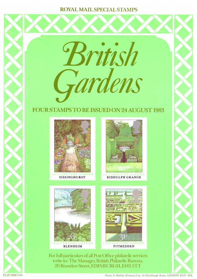 (image for) 1983 British Gardens Post Office A4 poster. PL(P) 3080 7/83.